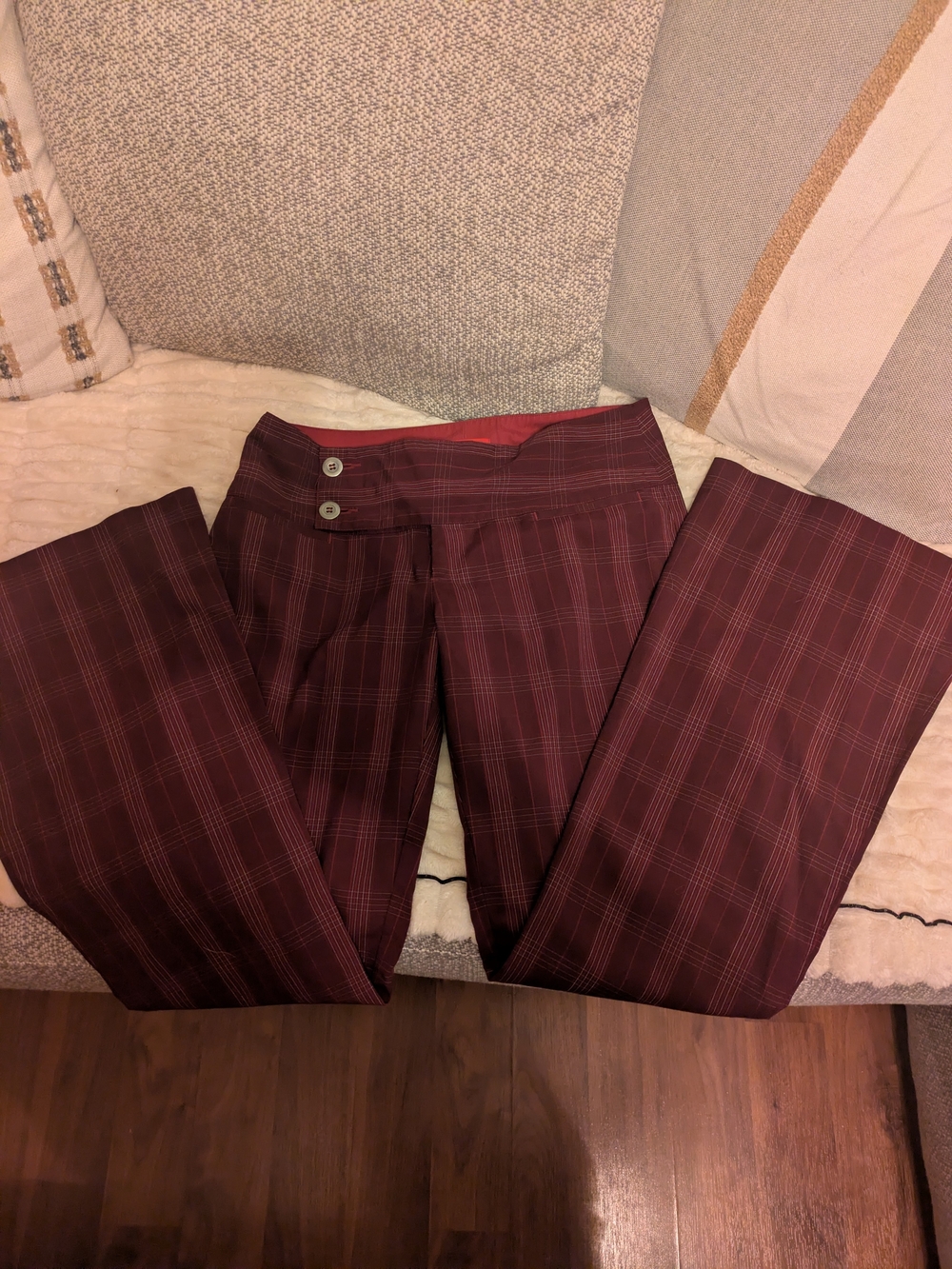 Woman's Burgundy Plaid Dress Pants